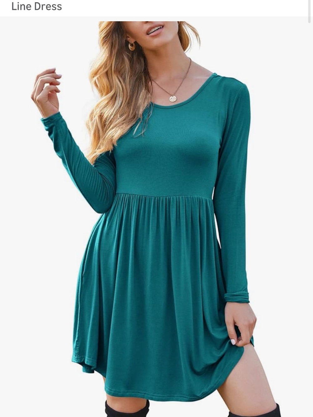 Teal Long-Sleeve Swing Dress - Women